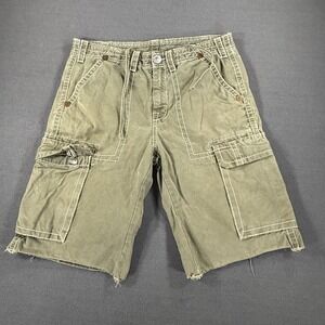True Religion Mens Super T Cargo Shorts Olive Green White Stitch Y2K Size 34 37